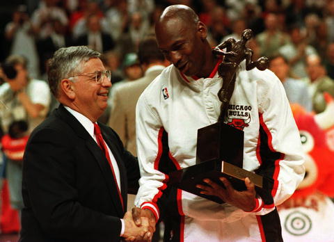 MJ Holds His MVP Trophy